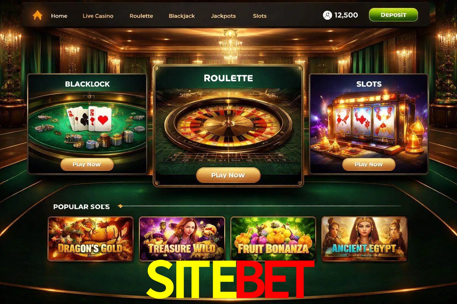 Vista de la plataforma SITEBET Casino mostrando categorías organizadas de juegos en línea